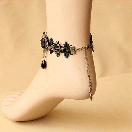 Винтажный Готический кружевной цветок лодыжки браслет ноги цепи сандалии на босую ногу ножной браслет smt 263