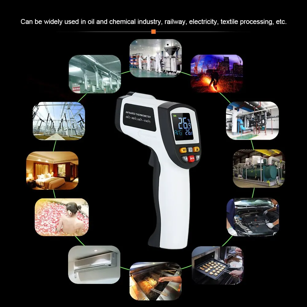 

Non contact IR Infrared Thermometer Digital Thermometer Handheld Temperature Sensor Meter Pyrometer Color LCD with Backlight