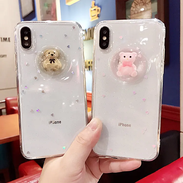 

Phone Case For Samsung A6 A7 2018 J5 J7 2017 Prime Pro J4 J6 Plus Cute glitter 3D heart bear soft protective Back cover Capa