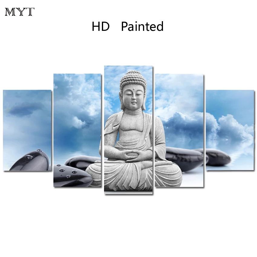 

Modular 5P Modern Buddha on the cloud scereny 3D HD Spray Print Poster Wall art oil Painting for Bedroom Living Room Home Decor