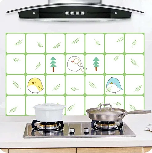 Кухня маслостойкая паста плита наклейки для стола Бытовая самоклеющаяся алюминиевая фольга водонепроницаемый Высокая температура керамическая плитка стены - Цвет: Little bird