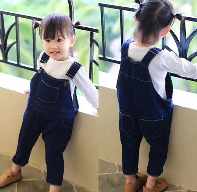 Girls Jeans Overalls For Girl Denim Autumn Pocket Jumpsuit Bib Pants Children's Jeans Baby Girls