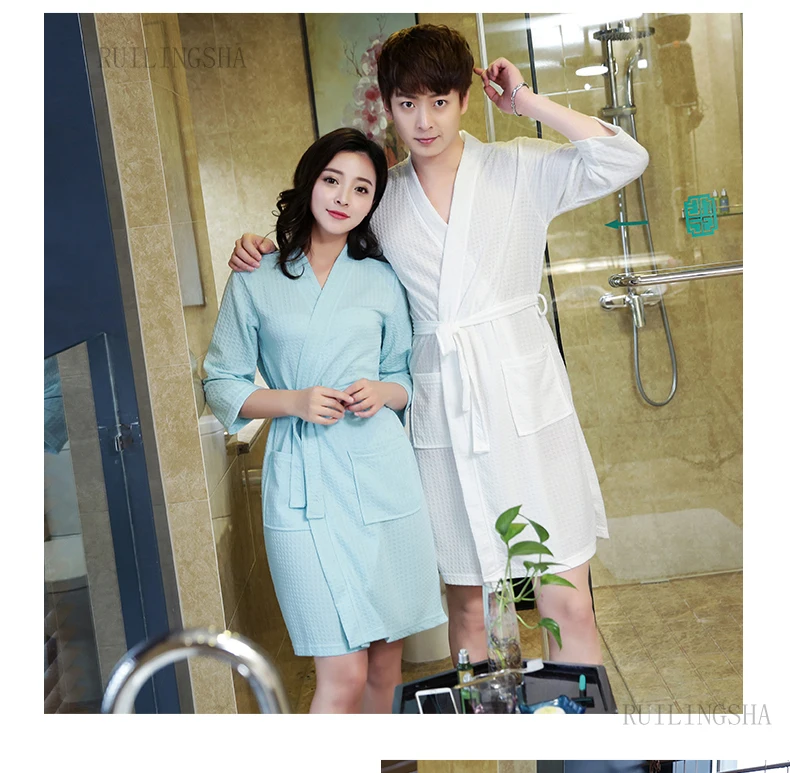 On Sale Lovers Summer Suck Water Kimono Bath Robe Men Plus Size Sexy Waffle Bathrobe Mens Dressing Gown Male Lounge Robes mens pajama pants