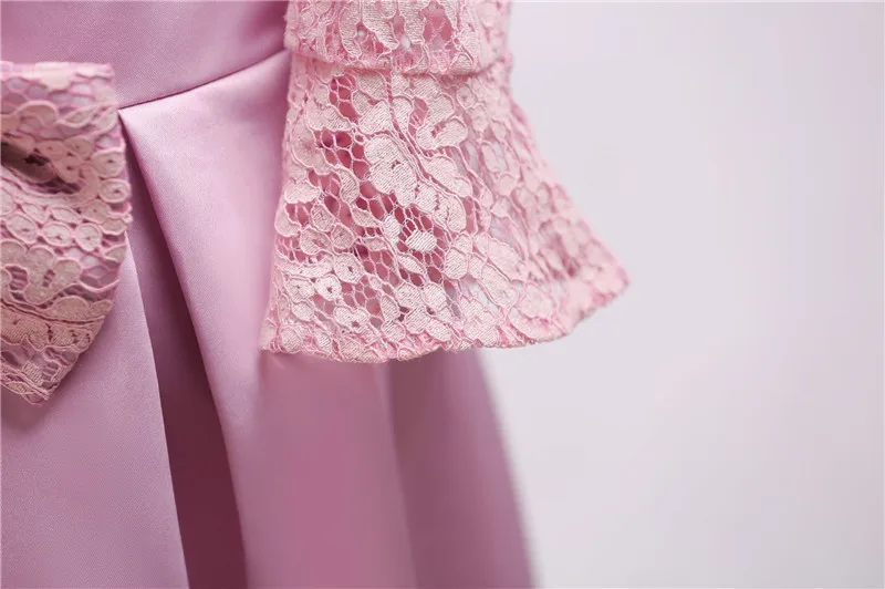 Beautiful Pink Baby Girl Princess Dress Half Sleeve Lace Bow Formal Party Children Kid Female Dresses Solid Cotton Wedding Dress04