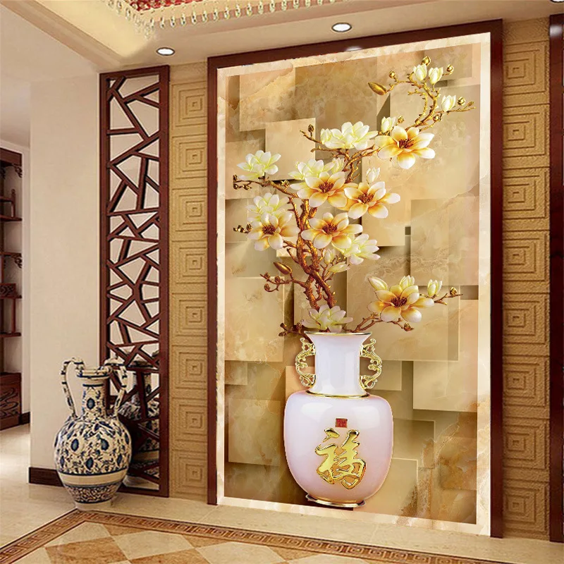 

Customized 3D mural wallpaper medium-size Chinese pattern with Magnolia flower as vertical background the corridor screen