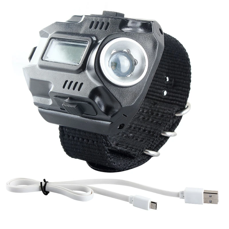 Portable Tactical CREE LED Wrist Watch Flashlight Display Rechargeable