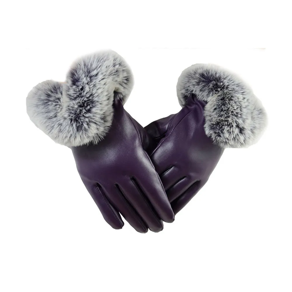 Модные новые 2019 перчатки для женщин кожаные перчатки осень зима теплый кроличий мех сенсорный экран уличные перчатки Гант Guante