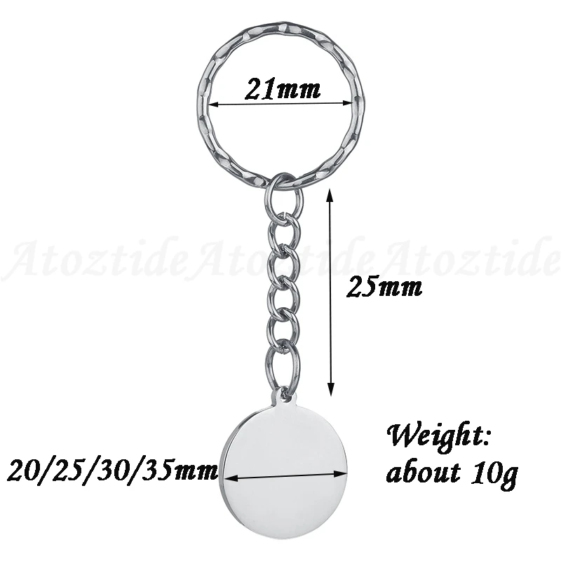 Atoztide, заказной брелок в виде сердца из нержавеющей стали, персонализированный серебряный брелок для ключей Dag Tag, гравировка слов, ювелирное изделие, подарок - Цвет: round 2 20mm