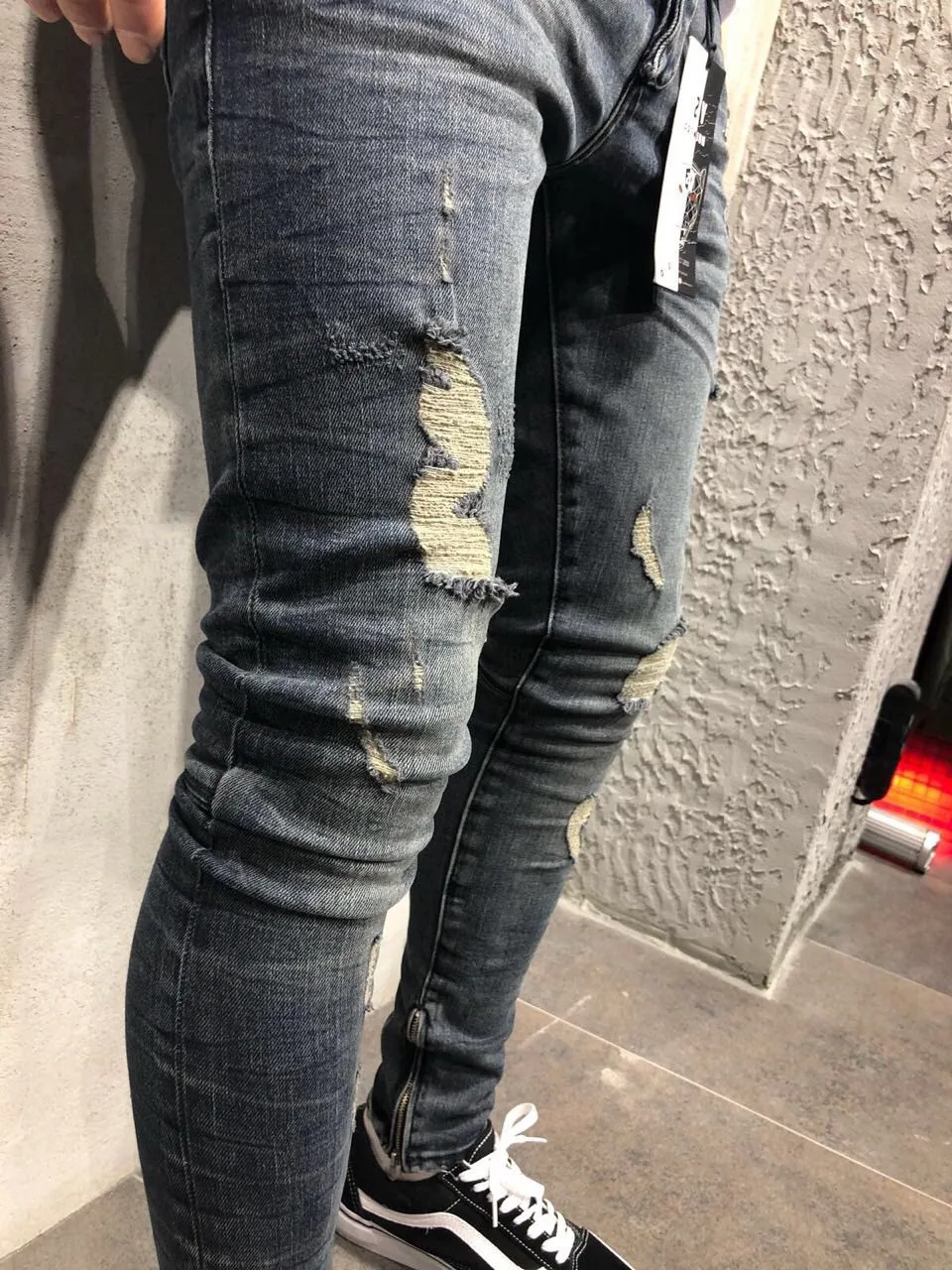 Helisopus 2019 осенние модные мужские джинсы стрейч рваные узкие Простые индивидуальные джинсовые брюки