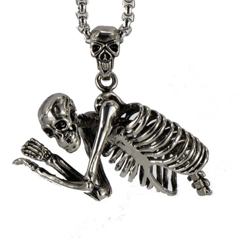 

Skeleton Pendant Stainless Steel Necklace Figure Titanium Jewelry For Men Hip Top Body Fashion Male Homme Jewelry Halloween 2018
