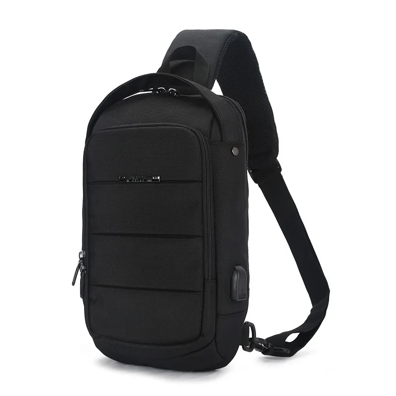 OZUKO повседневная мужская нагрудная сумка, водонепроницаемая сумка через плечо, мужская сумка через плечо с зарядкой через usb, Большая вместительная оксфордская сумка-мессенджер - Цвет: Black-A