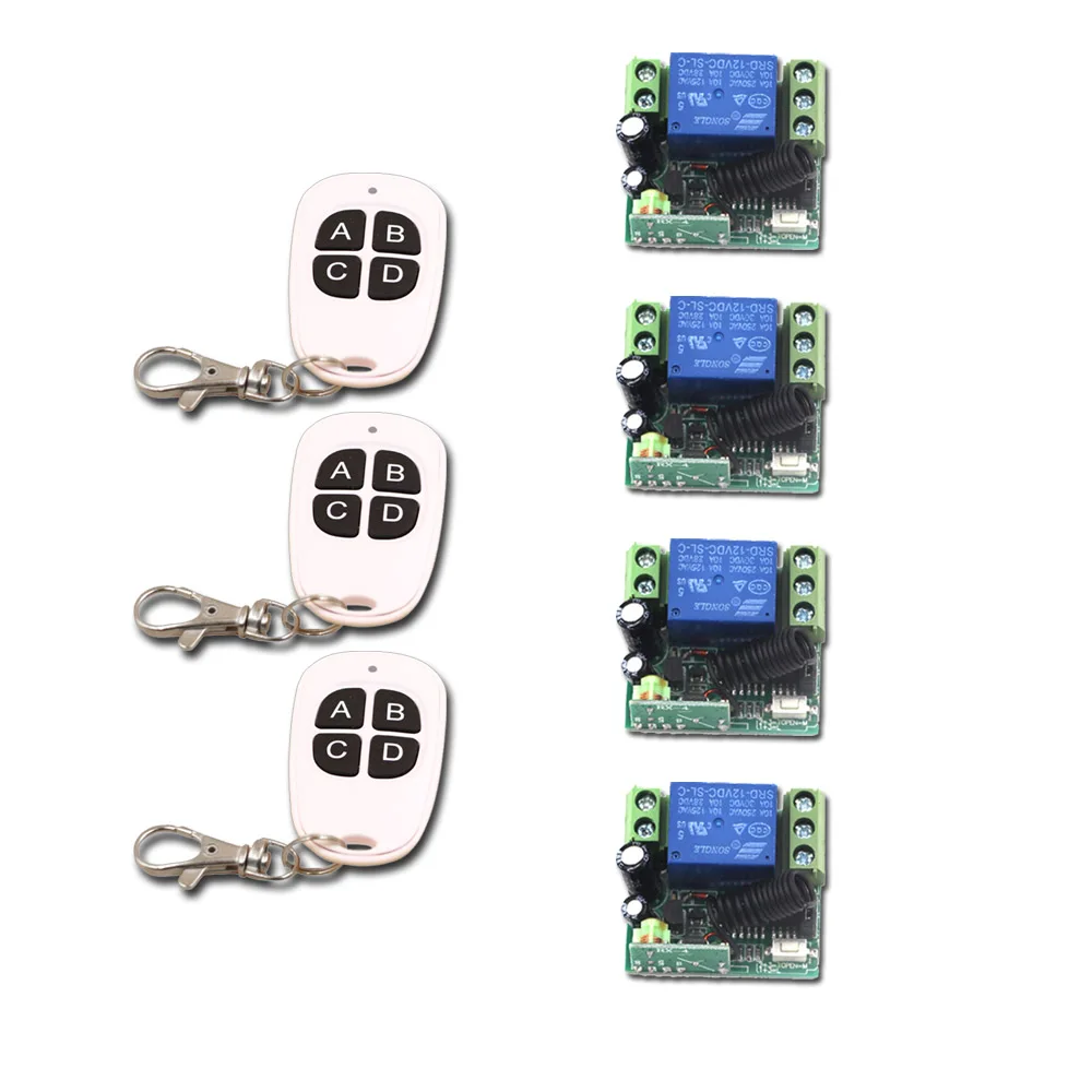 New RF Wireless DC12V Remote Control Switch 1CH 10A 4pcs Receiver & 3pcs Transmitter Light Switch Relay Smart House Best Quality New RF Wireless DC12V Remote Control Switch 1CH 10A 4pcs Receiver & 3pcs Transmitter Light Switch Relay Smart House Best Quality