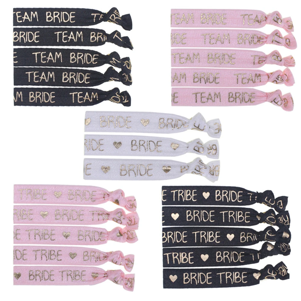 

10pcs Bachelorette Party Bracelet Team Bride To Be Tribe Hand Band Head Rope Hair Accessories Hen Party Night Wedding Supplies,Q