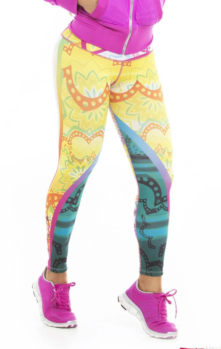 petrol blue yellow lotus flower print hot yoga pant sport running legging (2)