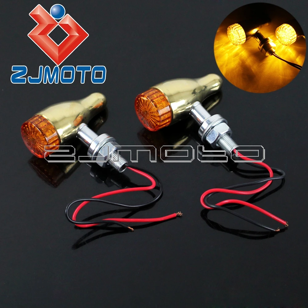 Universal Amber LED Brass Motorcycle Turn Signal Indicator Light Turn