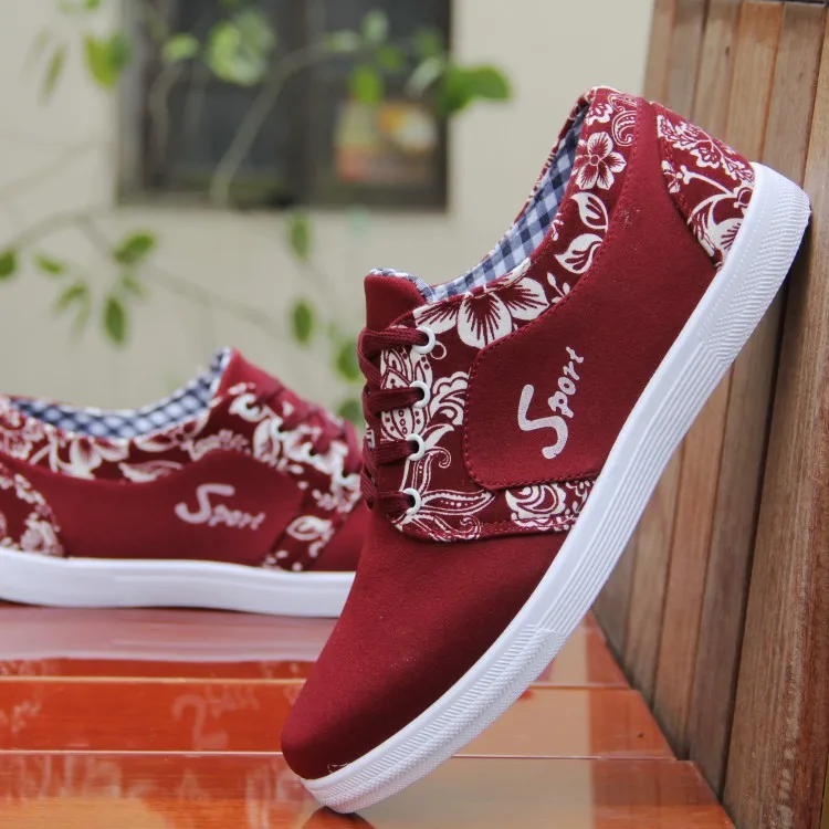 Hommes Chaussures Rond formes Respirant Mode Printemps red Fleur blue Toile Black Impression D'été Nouveau Bout De Casual Casuals Plates Occasionnels xwCBn50xzq