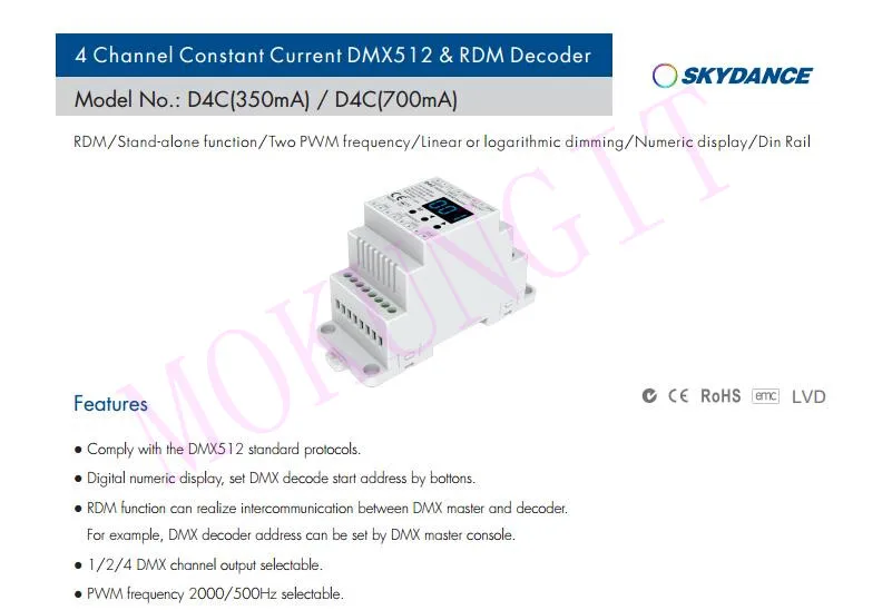 4CH постоянный ток DMX512 и RDM декодер D4C(350mA) RDM декодер D4C700mA) ШИМ ток приемник Digita цифровой индикатор RGB/RGBW