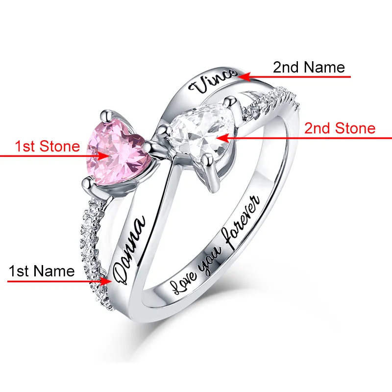 Персонализированное 925 пробы Серебряное кольцо на заказ с камнями по месяцу рождения кольцо с гравировкой в серебре для женщин
