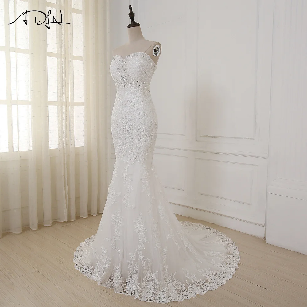 Sweetheart Beaded Sequins Lace Applique Mermaid Wedding Dress