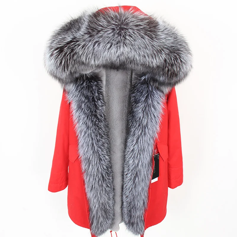 

new fashion Oversized fox fur collar Removable lining Parker Mid-length coat women's clothing Keep warm in winter
