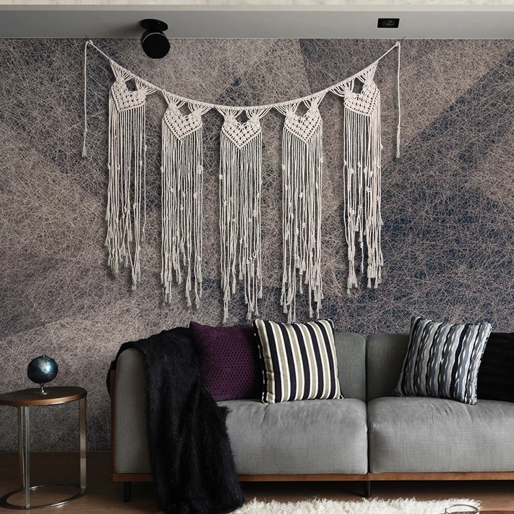 

Bohemian Macrame Woven Handmade Tapestry Knitting Wall Tapisserie Wedding Backdrop Home Decoration 85x113CM
