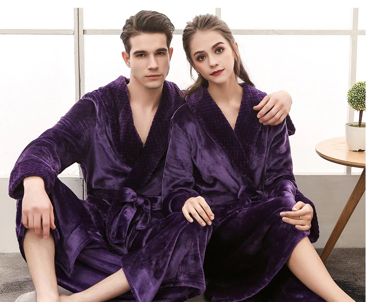 Queenral Man And Woman Robe Winter Long Bathrobe Warm Flannel Satin Male And Female Robes Sleepwear Sexy Pajamas Nightgown    16