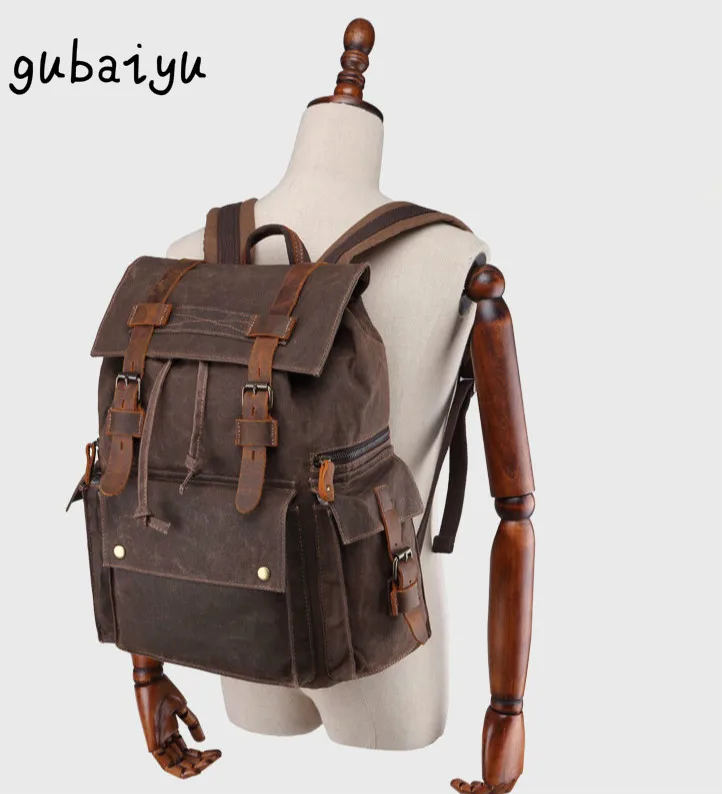 

Luxury Vintage Canvas Backpacks Men Oil Wax Canvas Male Retro Travel Backpacks Genuine leather Large Waterproof Laptop Daypack