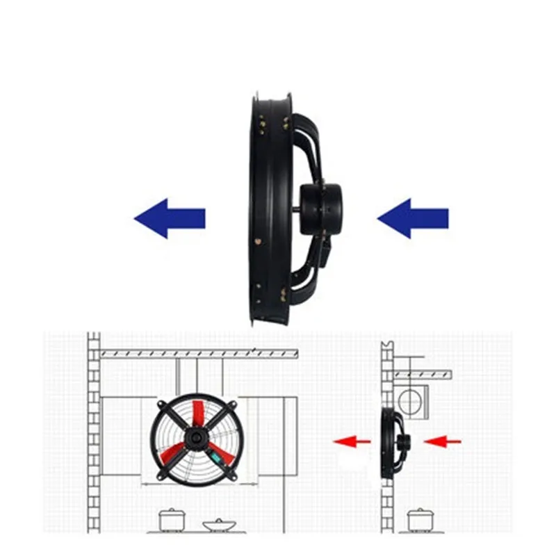 220 В 120 Вт промышленные воздуходувки высокое Мощность круглый Вытяжной вентилятор Кухня завод торговый центр Вытяжной вентилятор 16 дюймов