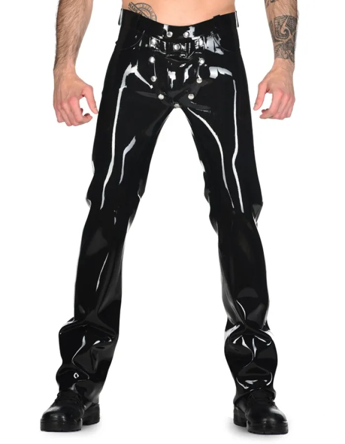 Heavy Latex Rubber Jeans 0.6MM Latex Codpiece Trousers Men's Long Pants