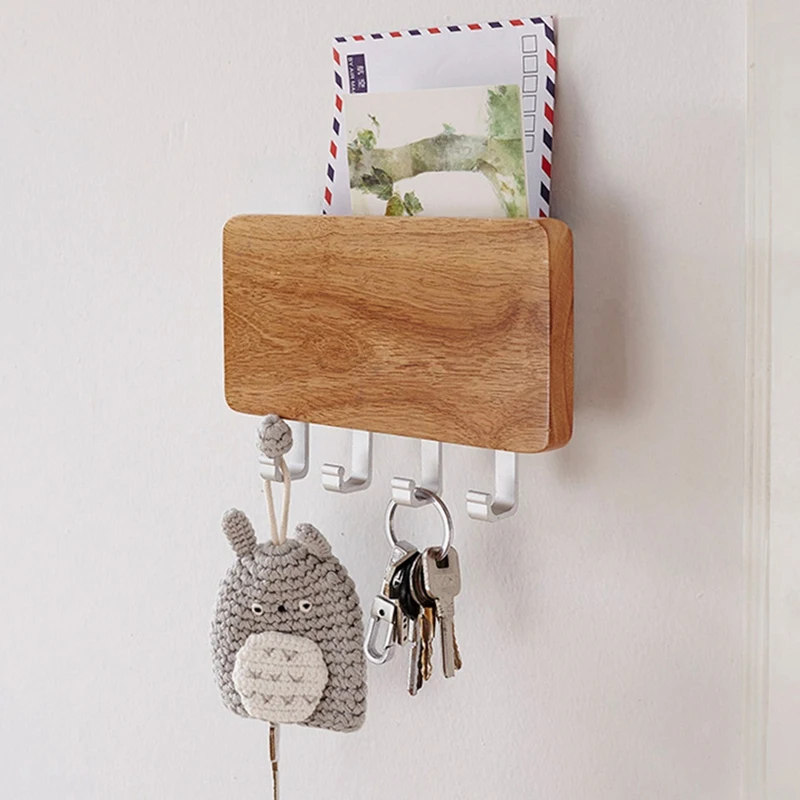 

Key Holder, Decorative Wooden Key Chain Rack Hanger Wall Mounted With 4 Hooks, Multiple Mail And Key Holder Organizer For Door