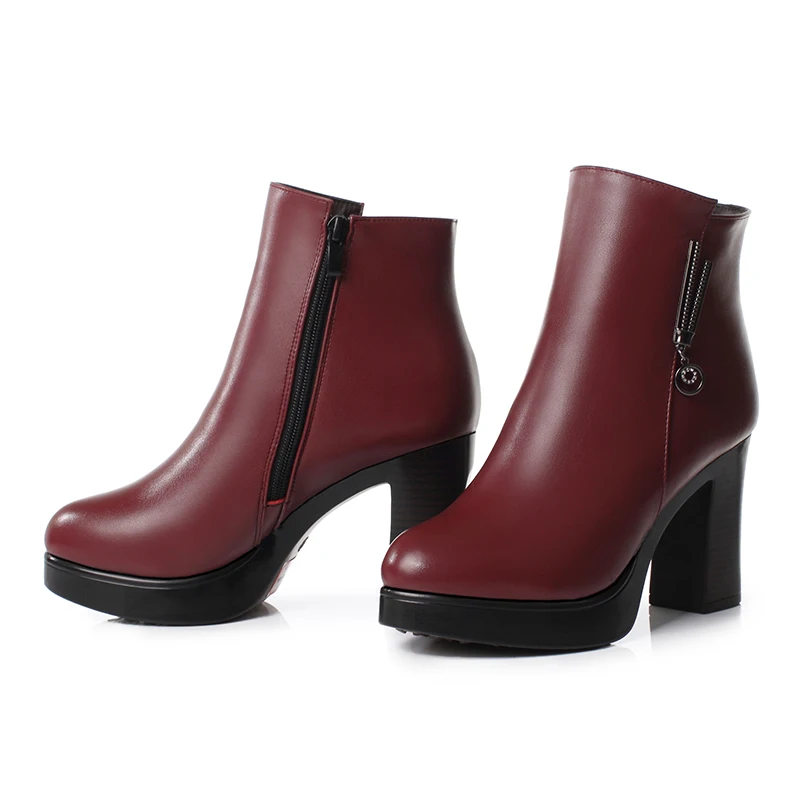 GKTINOO/Новая модная осенне-зимняя обувь женские ботинки из мягкой кожи женские ботинки ботильоны на высоком толстом каблуке зимние шерстяные ботинки