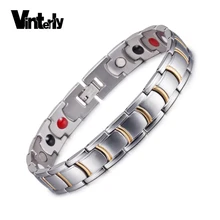 Vinterly магнитный браслет мужской золотой цвет здоровья энергии браслет с германием Мужская Цепочка Из Нержавеющей Стальной магнитный браслет для мужчин
