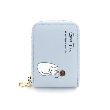 WESTERN AUSPICIOUS Women Card Holder Pink Blue Green Black Beige PU Female Cardholder Zipper 9 Bits Credit/ID/Bank Card Holder - Color: light blue