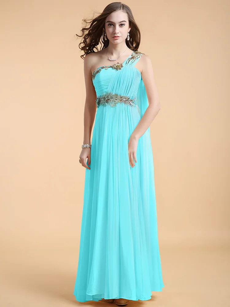 Длинное вечернее платье с одним плечом mj6076, длинное платье de soiree, вечернее платье es - Цвет: LIGHT BLUE