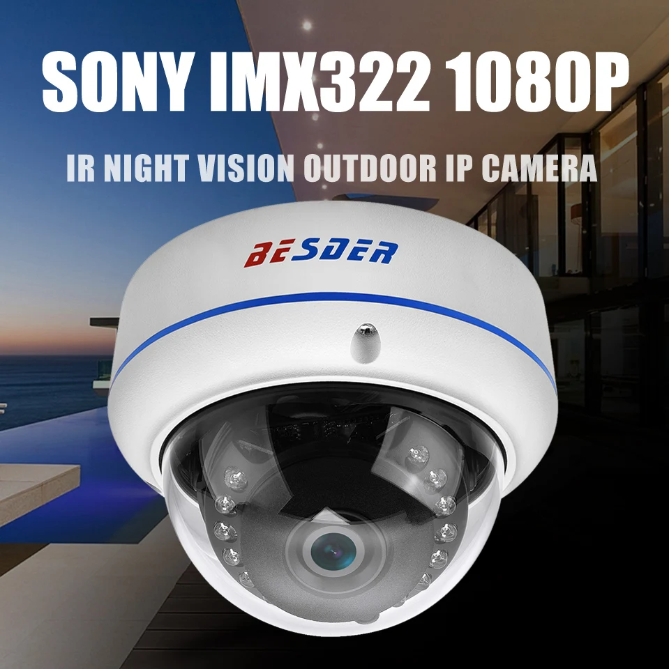 Besder Full HD 1080P Hi3516C+ IMX291 IP камера P2P ONVIF детектор движения металлический чехол антивандальный для видеонаблюдения купольная камера XMEye