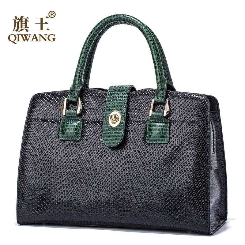 

Luxury Brand Genuine Leather Snake bags for women shoulder messenger bags casual tote bag Green handbag with lock