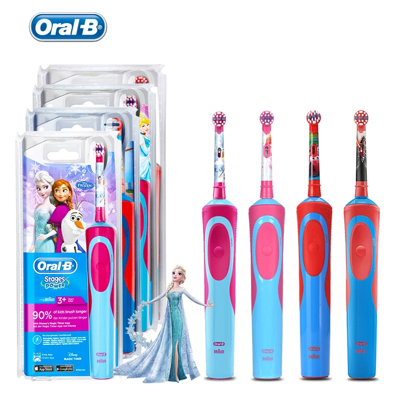 OralB B перезаряжаемая зубная щетка для детей, гигиена полости рта, водонепроницаемая OralB D12513, насадки для детских зубных щеток для возраста 3