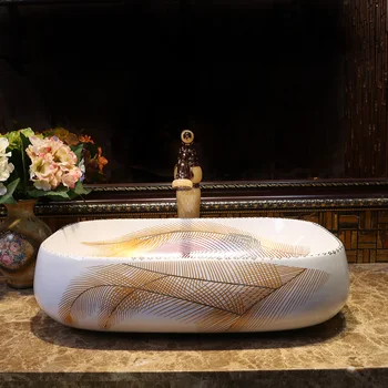 

Feather Europe china Rectangular Washbasin Artistic Bathroom Sink hand painted ceramic bathroom sink bathroom vessel sink bowl