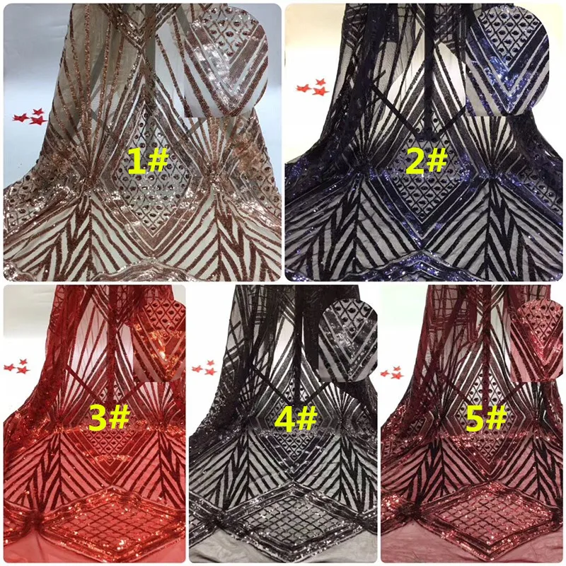 

Nigerian embroidered Lace Fabric with sequins luxury J-7476 African French Lace Fabric High Quality