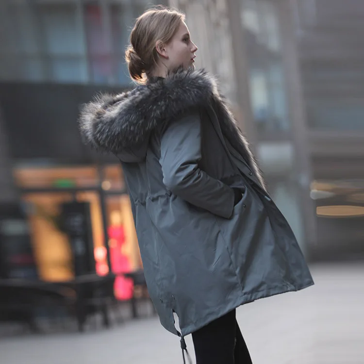 Detchable duck down jacket liner women's large natural raccoon dog fur collar fashion parkas woman down coats 2018 new winter