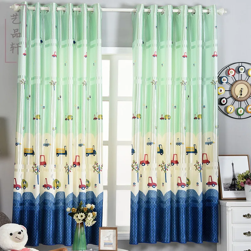 

Free Shipping New Daylight Window Curtains New Curtains 2.1 M Cartoon Car Half Shade Short Curtain Children'S Room Available
