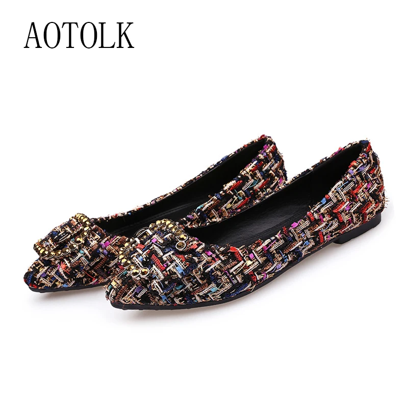 Women Flats Brand Female Single Shoes Women Shoes Slip On Rhinestone Round Toe Casual Shoes Spring Autumn New Arrival DE