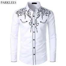 Camisa de vaquero occidental para hombre, camisa elegante bordada, ajustada, de manga larga para fiesta, diseño de marca, con botón para banquete