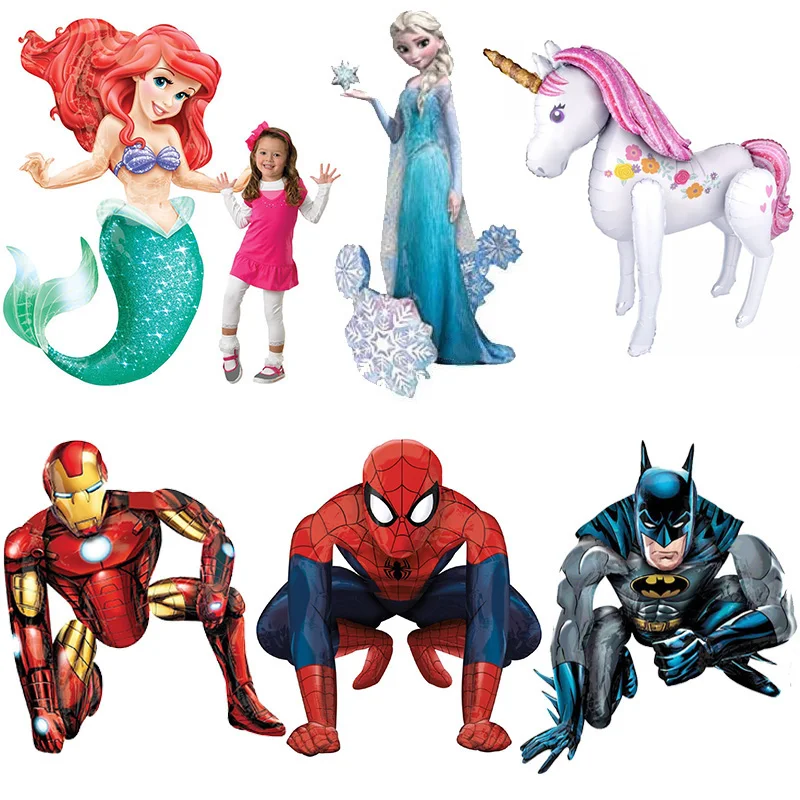 1 pieza Unid 53 pulgadas 3D Spiderman globo de papel princesa sirena unicornio globo niño cumpleaños regalo Mylar héroe helio bola iron Man globos