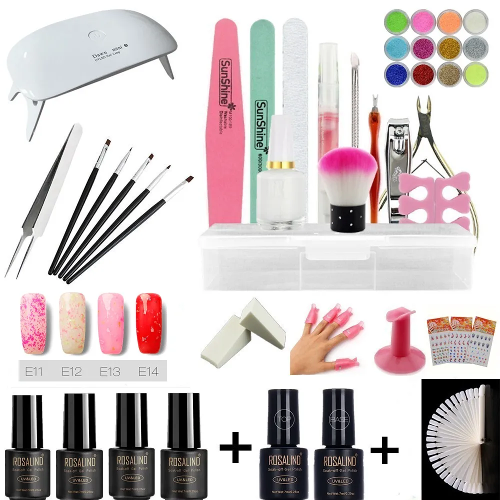 

UV Gel Nail Art Kits Mini Nail Dryer Lamp Manicure UV Gel Polish Set French Tips UV Gel Brush Glitter Powder Nail Set