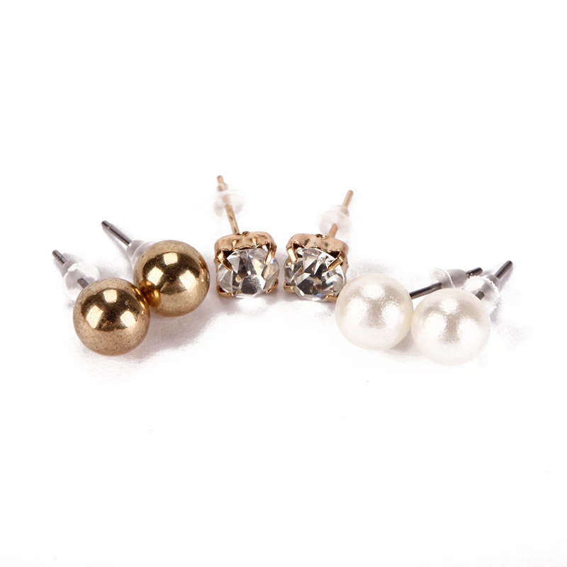 New 9 Pair/Set Gold Silver Plated Ear Stud Crystal Pearl Beads Earrings Women Fashion Jewelry #95619 | Украшения и аксессуары