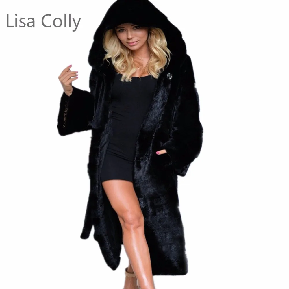 Lisa Colly новинка 2017 Женское зимнее длинное Норковое Пальто из искусственного меха с