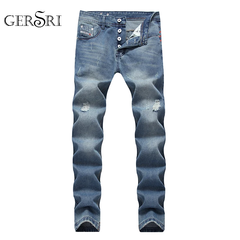 

Gersri High Quality Fashion Men Jeans Brand Ripped Jeans For Men Patchwork Pants Straight Straight Distressed Scratched Jeans