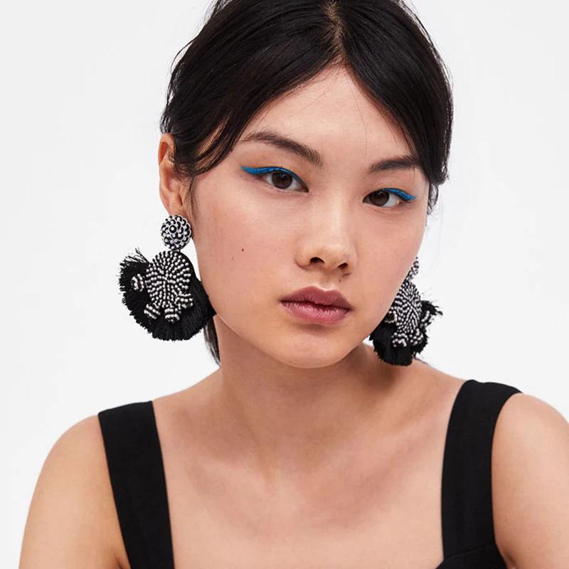 

Vintage Fan Shaped Beaded Earring Bohemian Fringe Earrings For Women Drop Tassel Earrings Fashion Jewelry