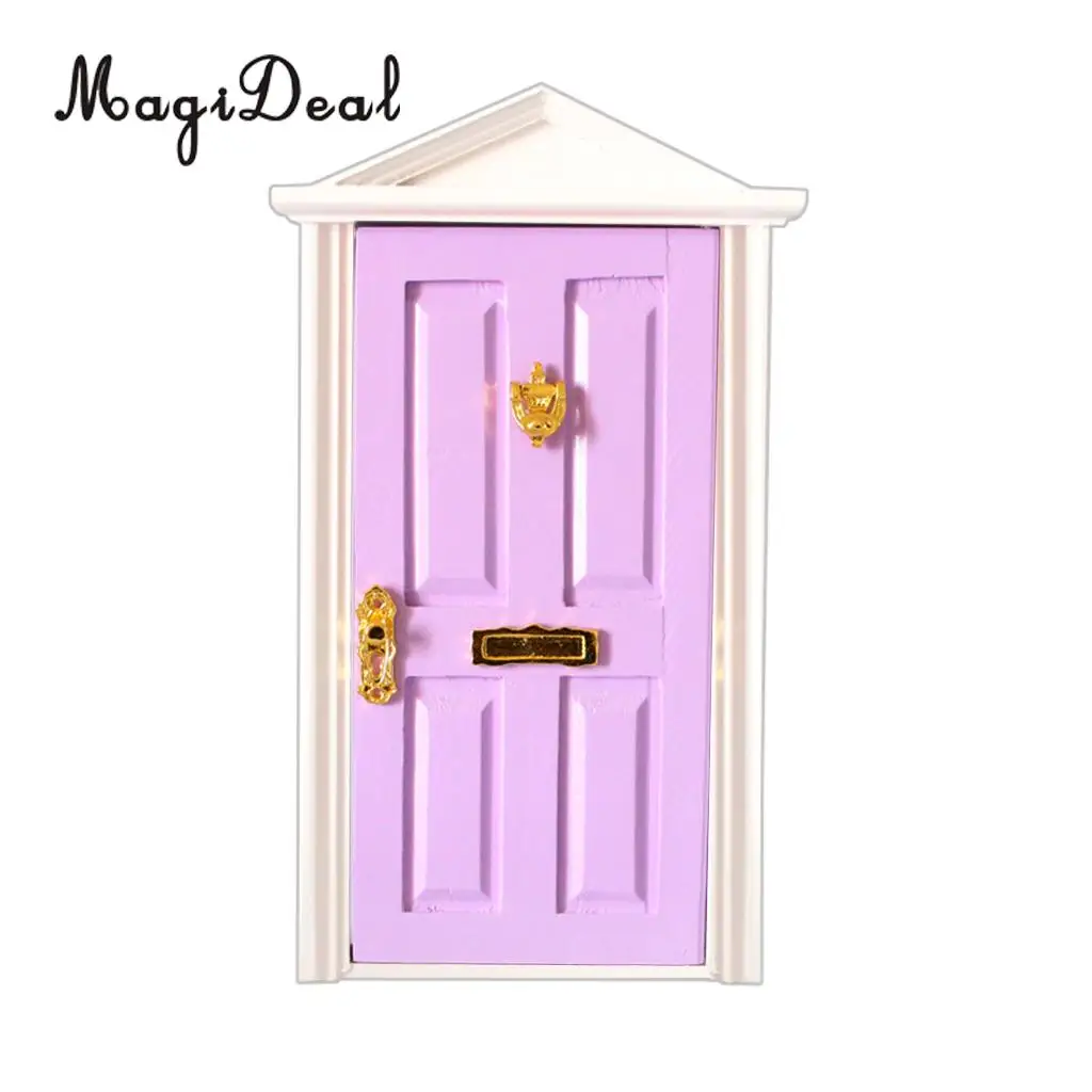 MagiDeal 1:12 Dolls House Miniature Wooden Steepletop Open Door with Hardware for Dollhouse Bedroom Bathroom Kids Toy 5Colors